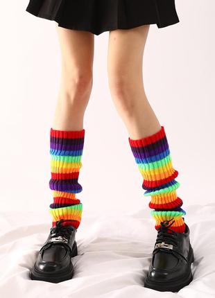 Гетры веселые до колена в рубчик 5561 высокие носки разноцветн...