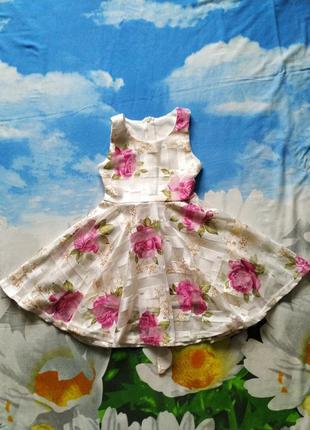 Cвяточное платье, платье, сарафан в розы для девочки 4-5 лет