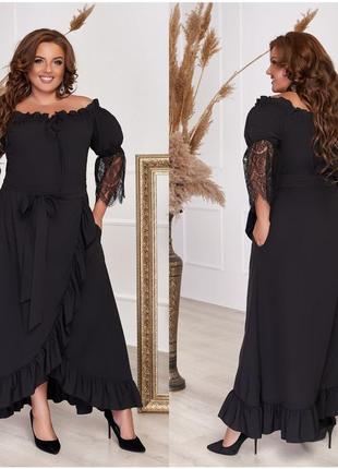Длинное платье с эффектом запаха, мод фл 3373, цвет черный