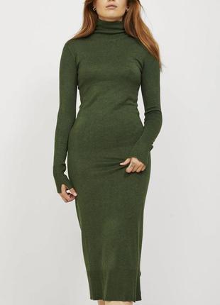 Зеленое теплое женское платье с длинным рукавом jjxx