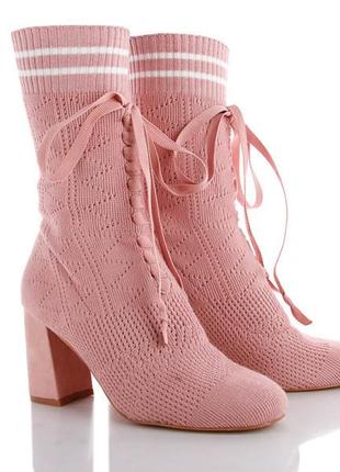 Ботинки женские деми розовые текстильные на каблуке размер 36,...