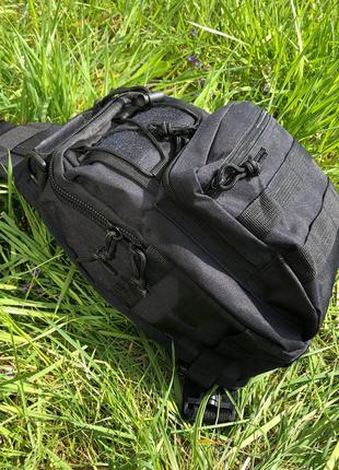 Черная сумка мужская тактическая нагрудная / Тактический рюкза...