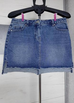 Юбка джинсовая синяя мини юбка коттоновая размер м/l