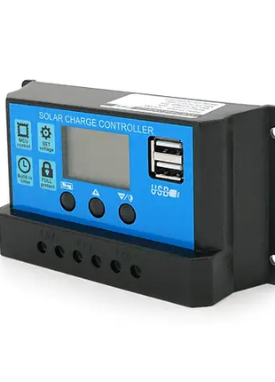 Контролер заряду сонячних панелей 10А 12/24V РК-дисплей USB, ШИМ