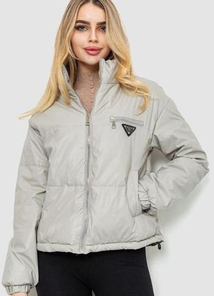 Куртка женская из мягкой экокожи, цвет светло-серый, 186r095