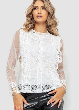 Блуза женская гипюровая классическая, цвет белый, 204r150