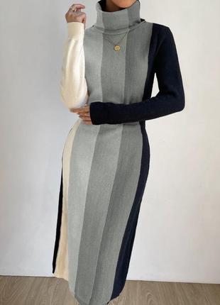 Длинное платье свитер с комбинированным принтом shein