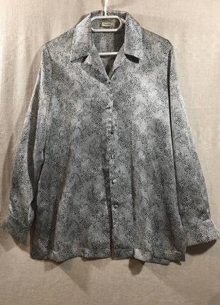 Атласная серебристая блузка блуза рубашка анималистичный принт
