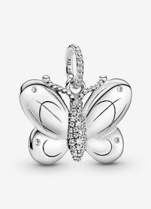 Серебряная подвеска-бусина pandora декоративная бабочка