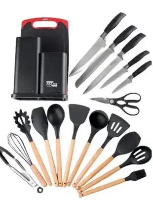 Набор ножей + кухонная утварь из силикона (19 предметов) Zepli...