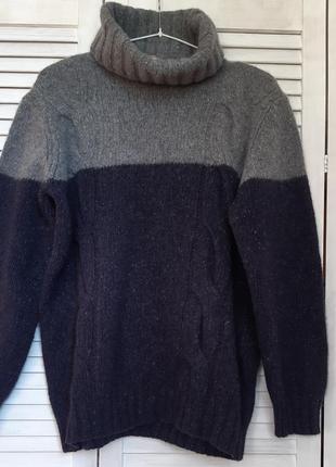 Мужской вязанный свитер, вязка косы,  из шерсти италия lewis