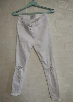 Белые джинсы, брюки скинни с высокой талией