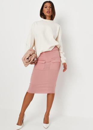 Удобная облегающая розовая юбка миди в рубчик missguided