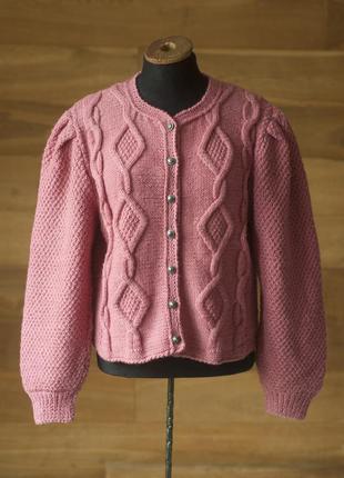 Розовый шерстяной винтажный женский кардиган, размер m, l