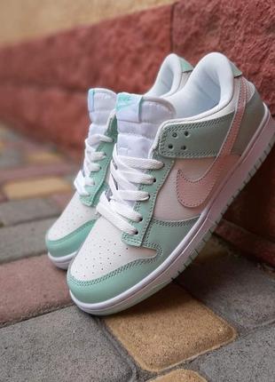 Nike sb dunk low белые со светло зеленым кроссовки женские бел...