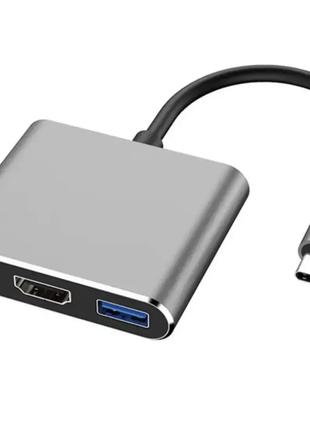 Переходник адаптер 3в1 с Type-C на HDMI, USB, USB-C / Конвертер F