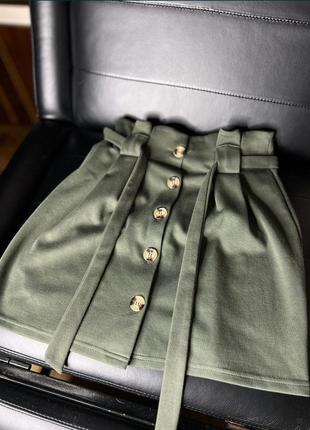 Зеленая короткая юбка-миди 48 50 размер