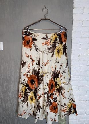 Льняная длинная юбка в цветочный принт лен alex &amp; Co, xxxl...