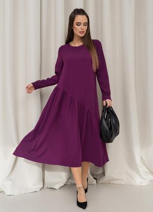 Фиолетовое платье с асимметричным воланом, размер 4XL