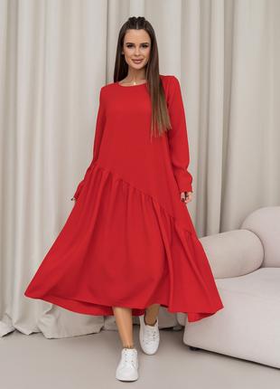 Красное платье с асимметричным воланом, размер 5XL