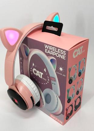 Навушники ST77 LED з котячими вушками, що світяться. Колір: рожев
