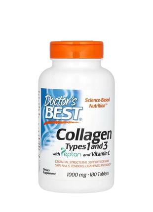 Колаген типів 1 і 3 з пептаном і вітаміном с, 1000 мг, 180 таб...