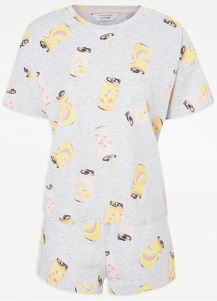 Серая короткая пижама fruit soda. прикольная пижама. набор фут...