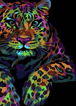 Картина за номерами на чорному фоні "Поп-арт леопард" 40х50 см