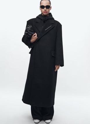 Довге пальто в чоловічому стилі з вовною zara limited edition