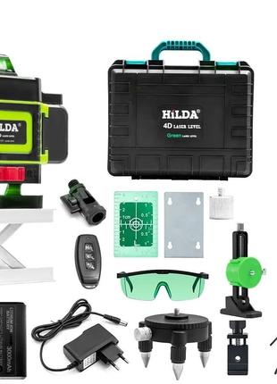 Лазерный уровень нивелир Hilda 4D PRO версия пульт зеленый луч...