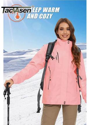 Новая лыжная женская куртка с капюшоном и флисовым подкладом (...