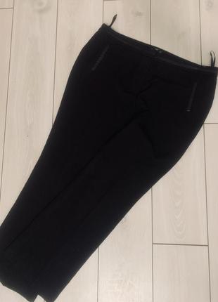 Брюки штаны классические прямые с эко кожей база черные