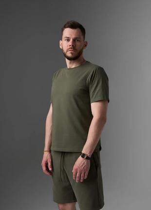 Чоловіча бавовняна однокольорова футболка хакі розмір 48 50 52