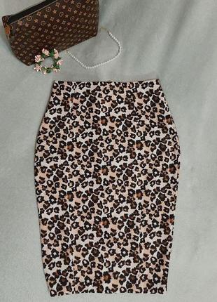 Трендовая юбка-карандаш миди h&m леопардовый принт размер 38/m