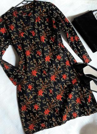Платье черное в цветочный принт хлопковое платье винтажное - m