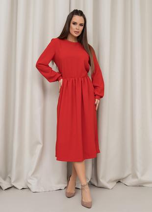 Красное классическое платье с длинными рукавами, размер S