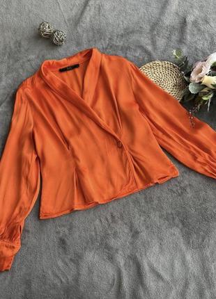 Розкішна мандаринова сатинова атласна блузка сорочка стильна