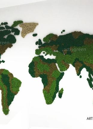 Карта мира из скандинавского декоративного мха. необычный деко...