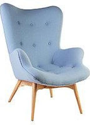 Кресло дизайнрское флорино, цвет голубой, шерсть, ножки дерево