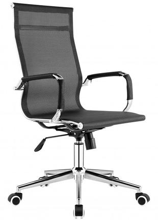 Кресло для руководителя невада, черная сетка mesh, металл хром