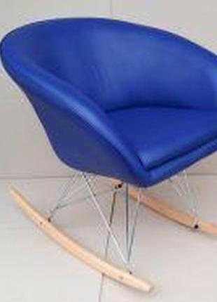 Кресло качалка мягкое мурат r, полозья деревянные, синее