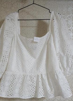 New look стильная белая блузка блуза топ кроп прошва ришелье в...