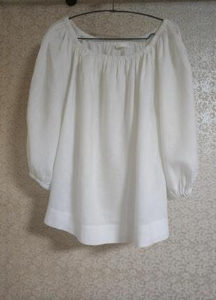 H&amp;m стильная белая блуза блузка рубашка лен льняная linen ...