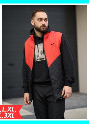 Спортивная теплая мужская черная красная жилетка плащевка Nike...