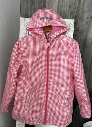 Лакированная куртка дождевик на флисе розовый с белым стильный...