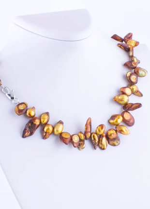 Ожерелье колье с натуральным золотым жемчугом барокко
