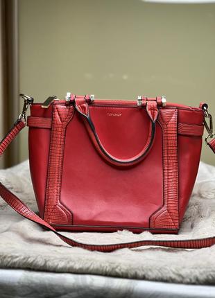 Красная сумка шопер с длинным и коротким ремешком