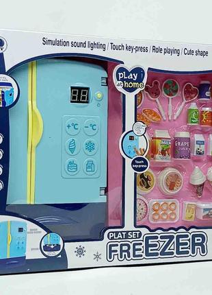 Холодильник для куклы Yi wu jiayu "Freezer" синий с продуктами...