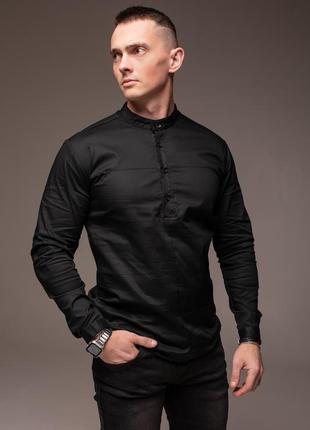 Черная мужская рубашка "style" воротничок - стойка