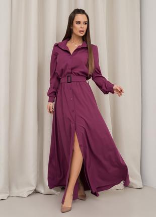Фиолетовое платье-рубашка с длинными рукавами, размер S